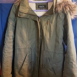 Women's green fur trimmed jacket